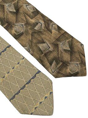 Lot of 2 Croft & Barrow Beige Tan Geometric Shape 100% Silk Tie Necktie